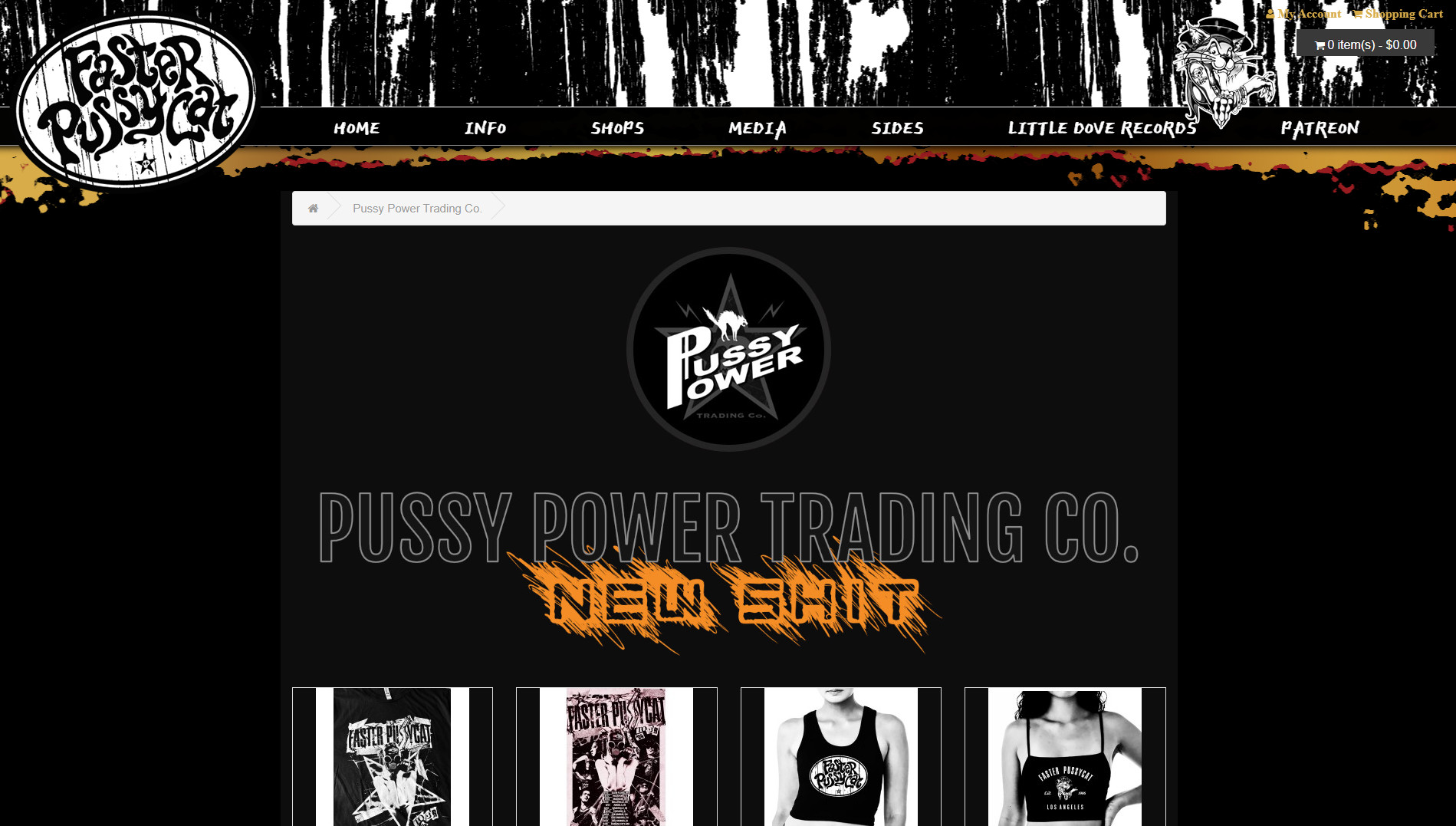 Faster Pussycat Website - Shop Page