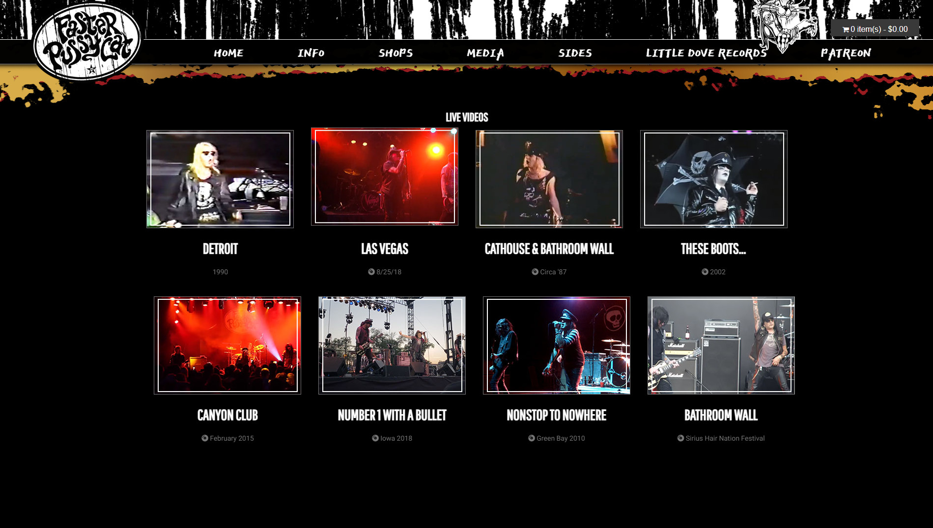 Faster Pussycat Website - Videos Page